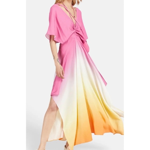Maje 222Rachelly Ombre Dress Size Medium Tall | Handkerchief Hem Resort Vibe - Picture 4 of 8